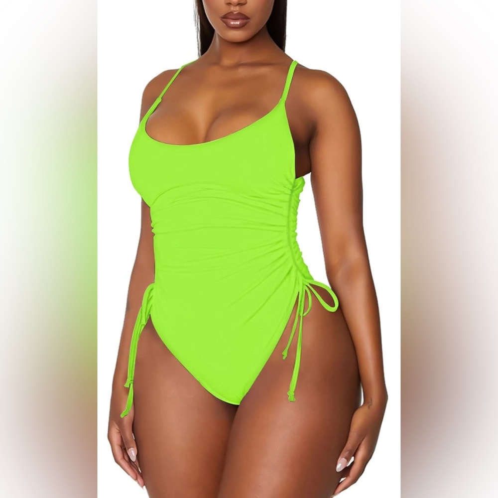 NWOT Viottiset 1-Pc Green Monokini Drawstring Tummy Control Cheeky Swimsuit  Sm